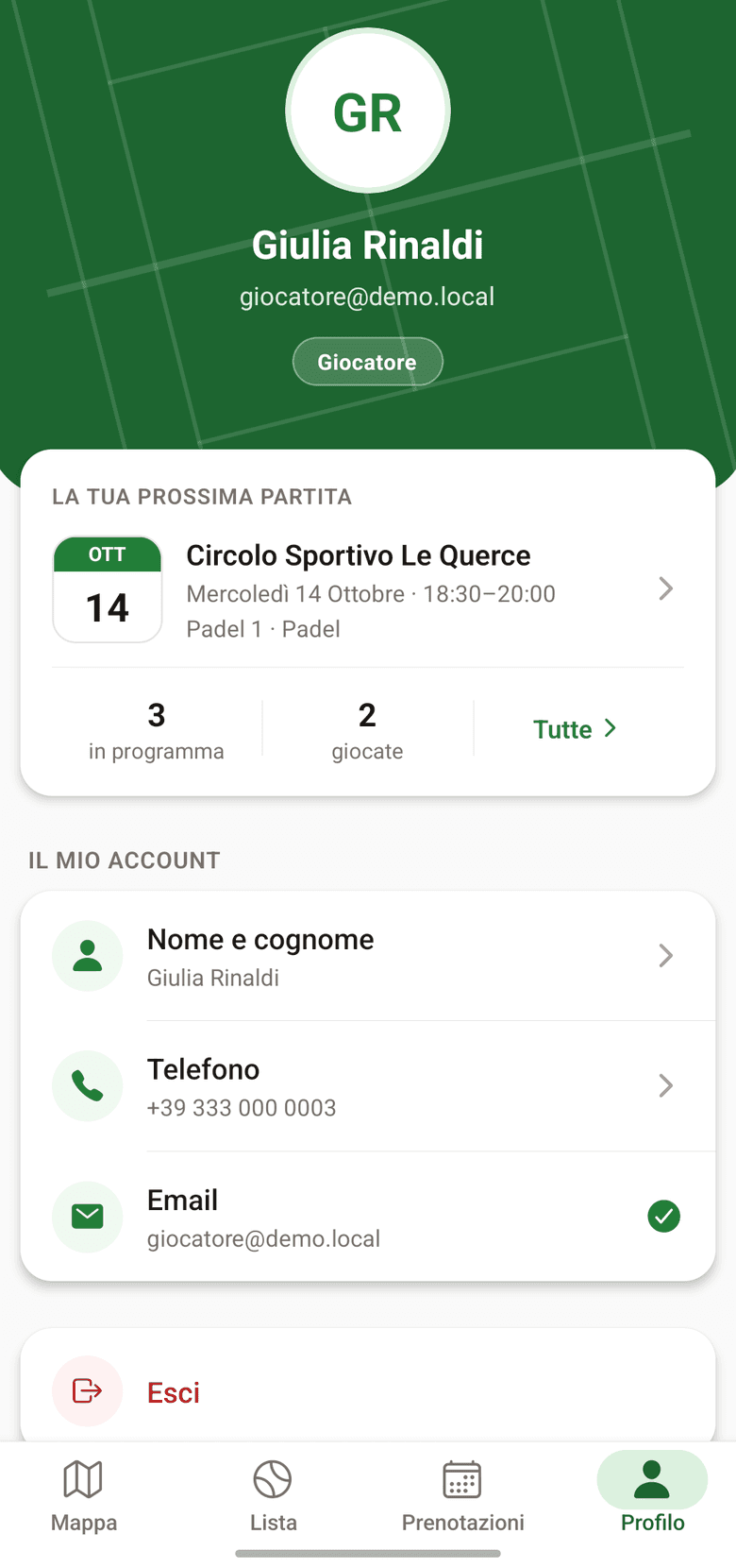 Il profilo con la prossima partita